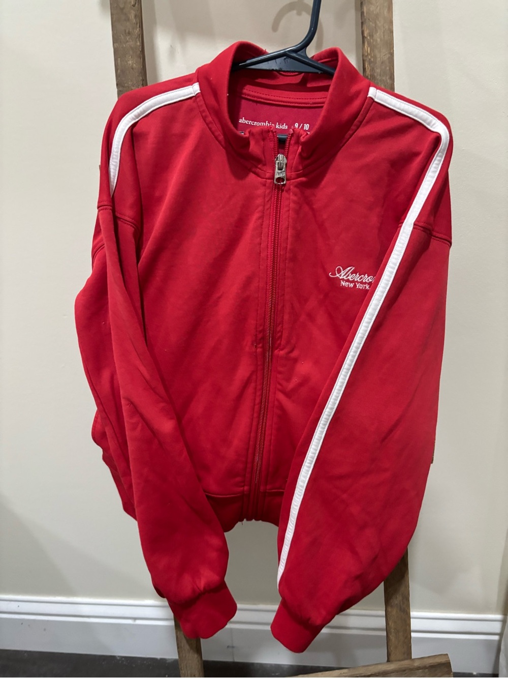 abercrombie kids Red Track Zip Jacket with White Trim
